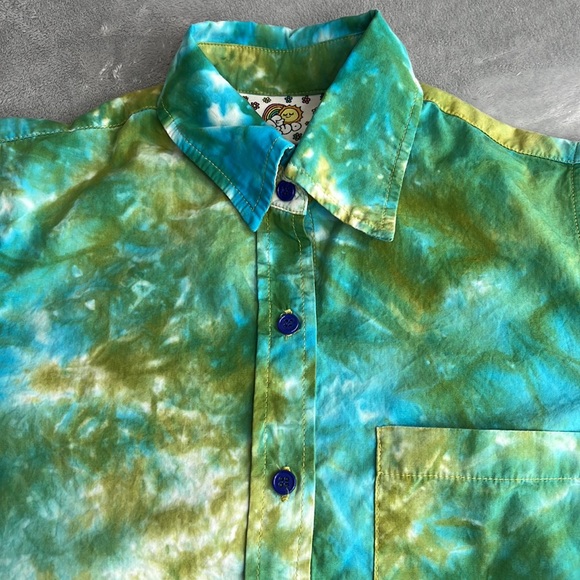 Big Bud Press Tie Dye Button Up Shirt Blue Green Size XS Unisex - Picture 2 of 10